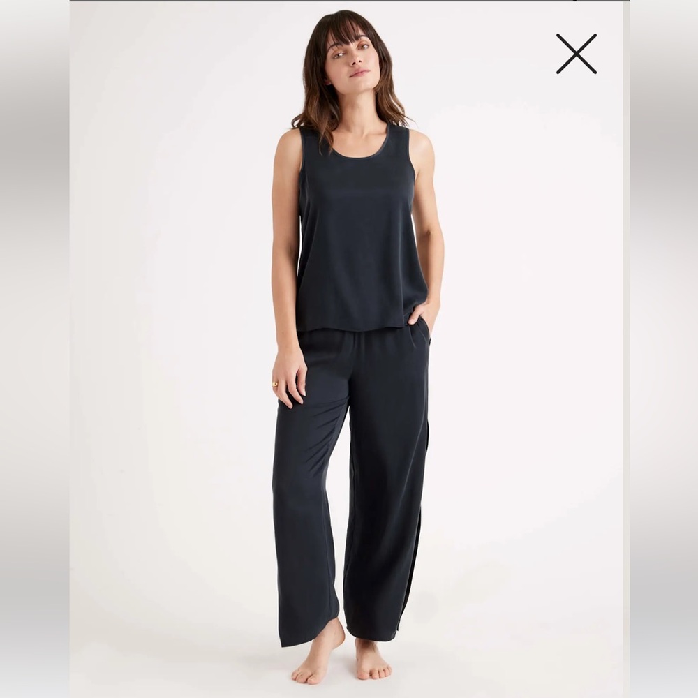 Quince Washable Silk Pajama Set in Black, XL top L bottoms